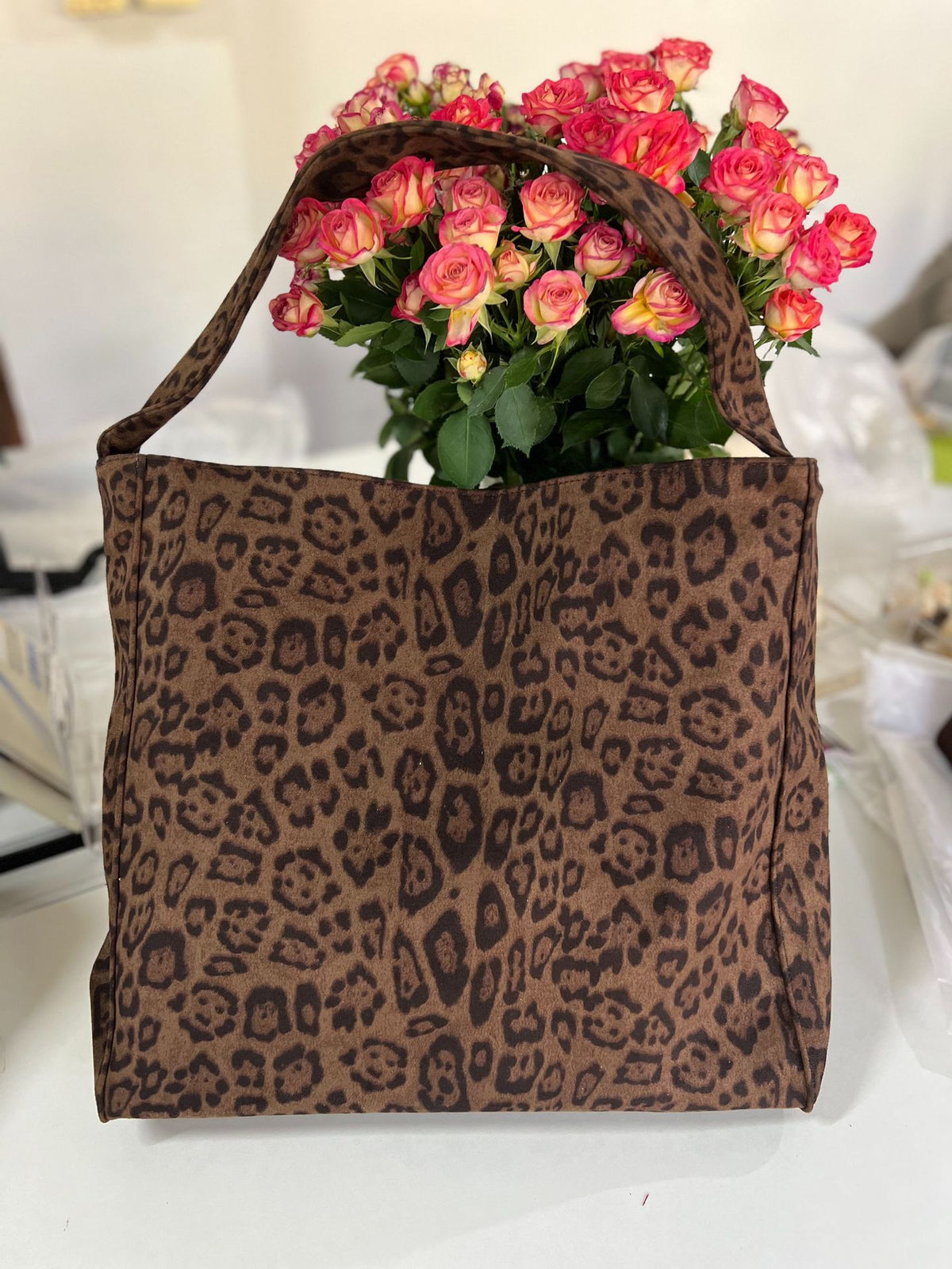 Suede Crossbody Tote Bag