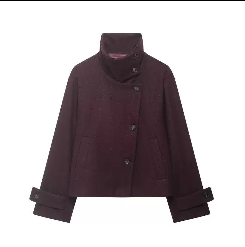 Stand Collar Leather-Effect Jacket