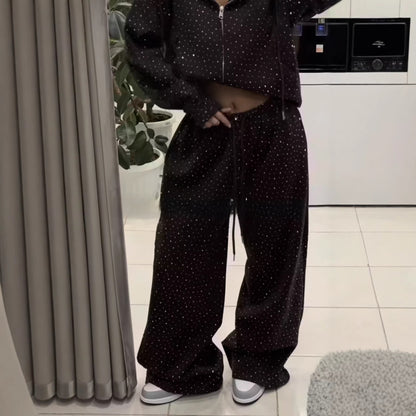 Rhinestone Wide-Leg Joggers