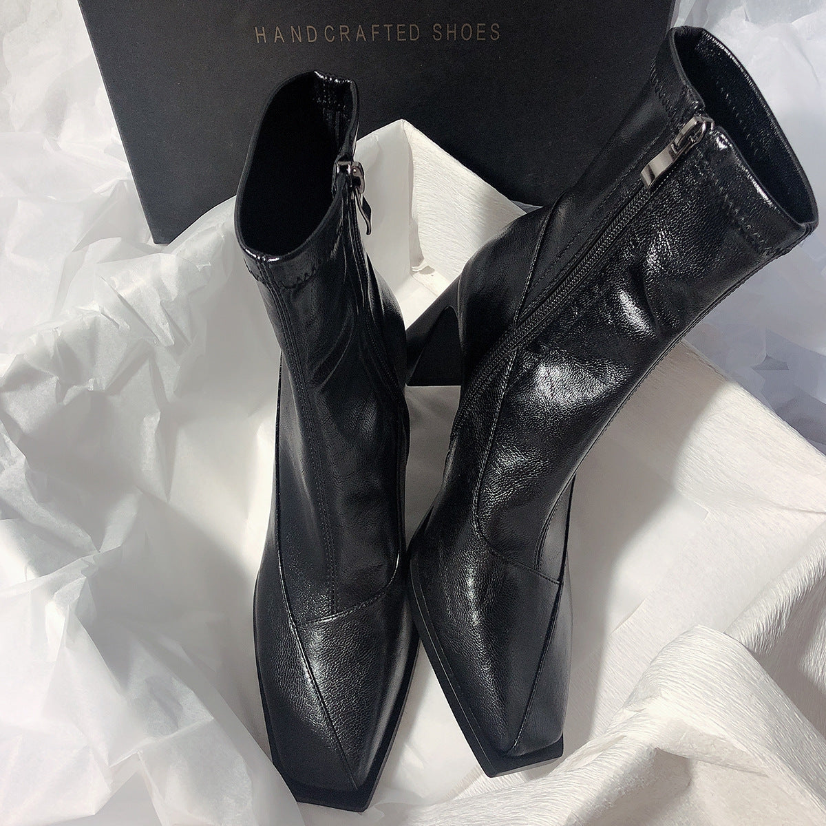 Square-Toe Leather Boots