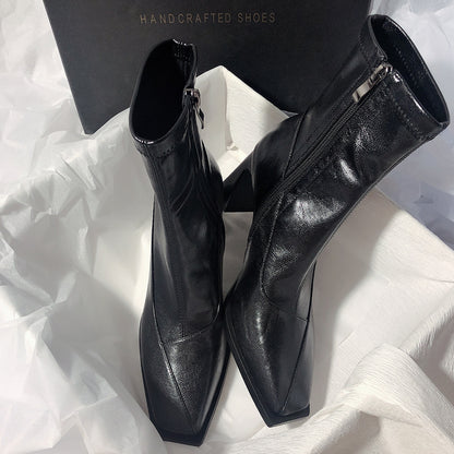 Square-Toe Leather Boots