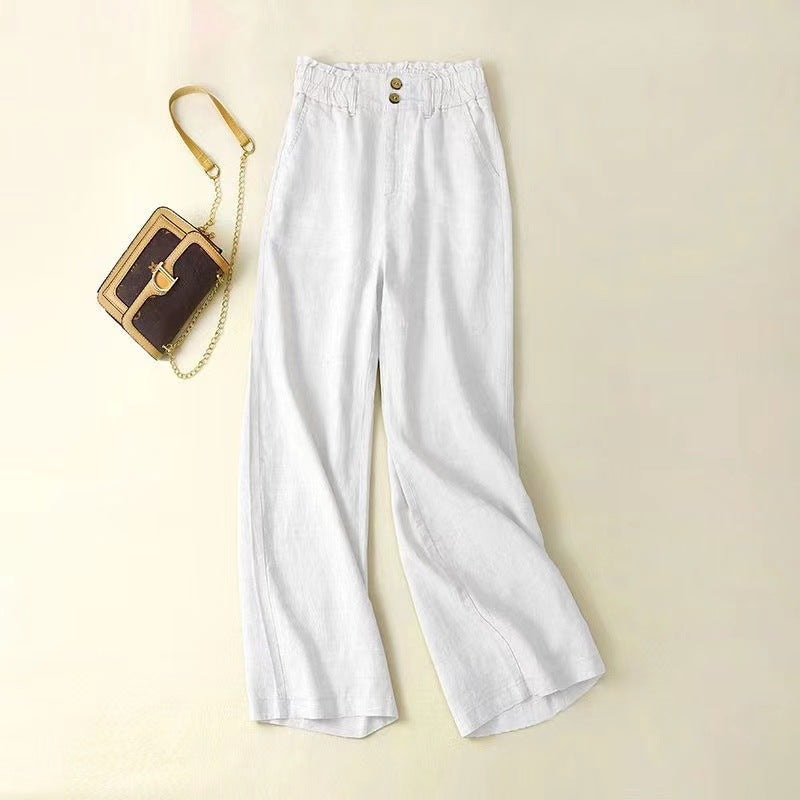 High-Waisted Linen Wide-Leg Trousers