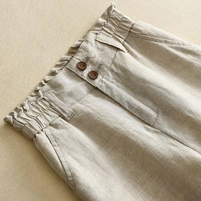 High-Waisted Linen Wide-Leg Trousers