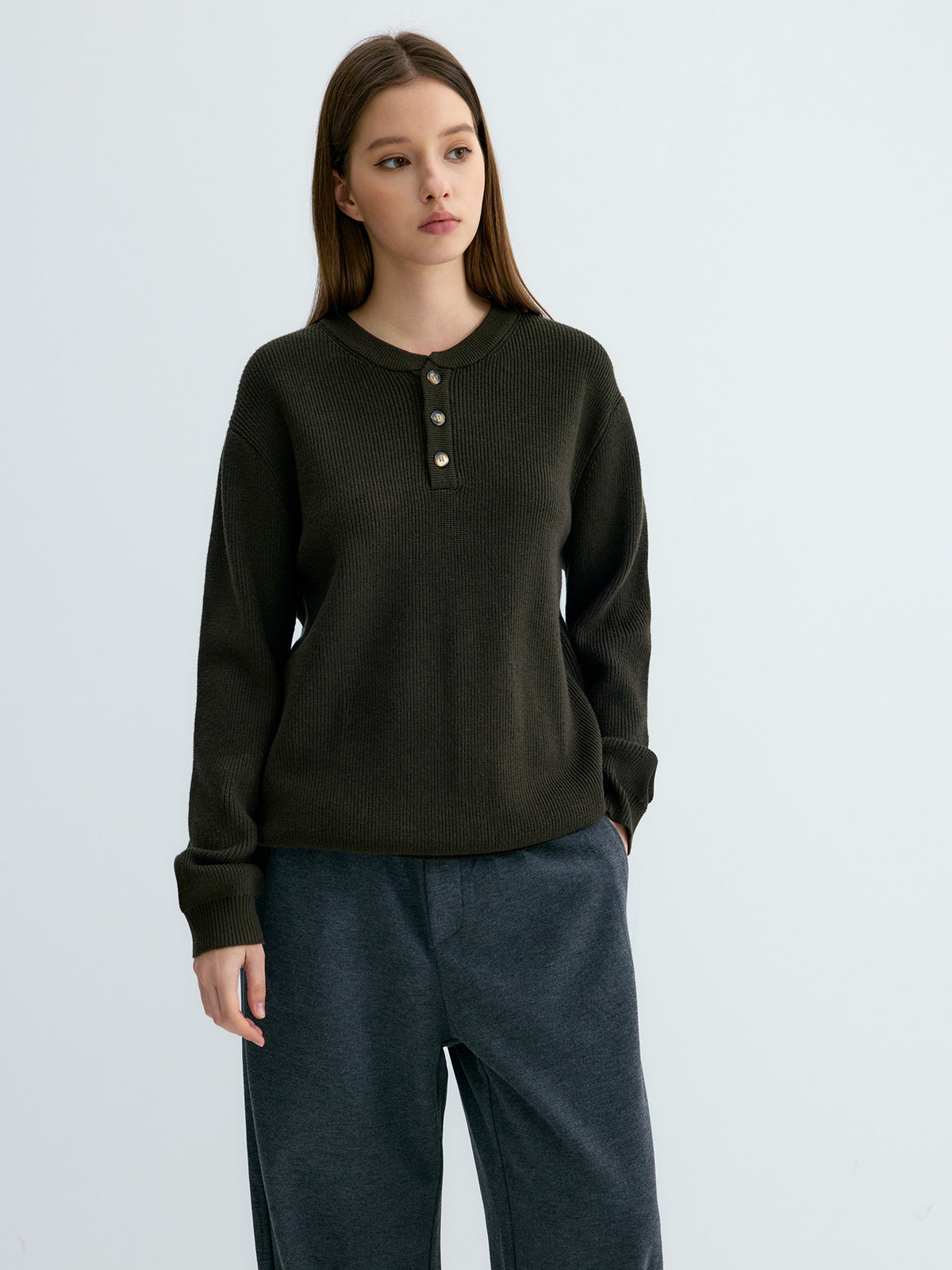 Ribbed Henley Sweater