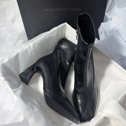 Square-Toe Leather Boots