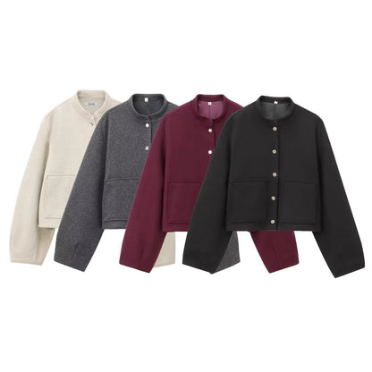 Cropped Bomber Jacket with Pockets