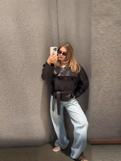 Double-Breasted Leather Jacket