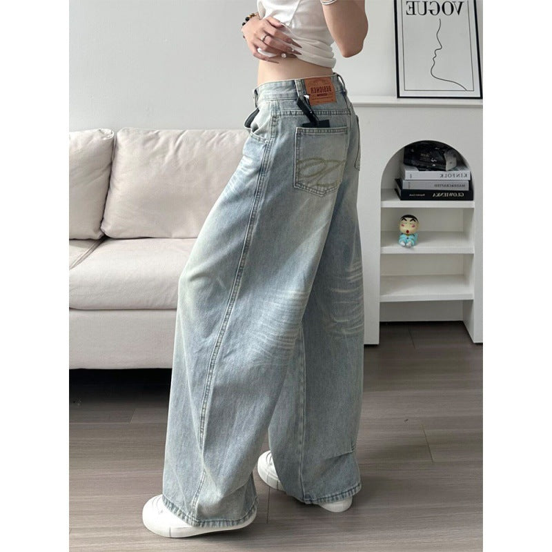Embroidered High-Waisted Wide-Leg Jeans
