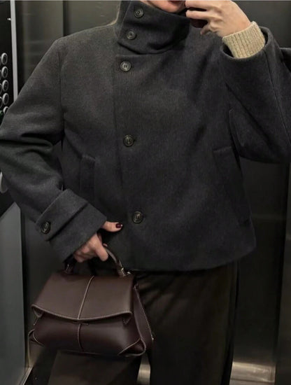 Stand Collar Leather-Effect Jacket