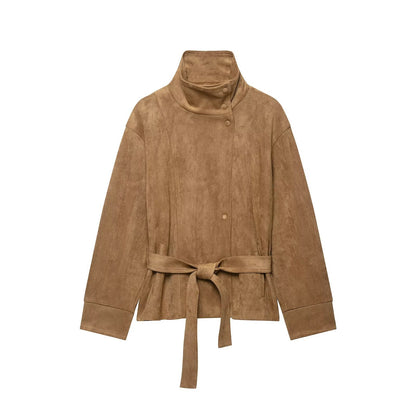 Belted Suede-Effect Jacket