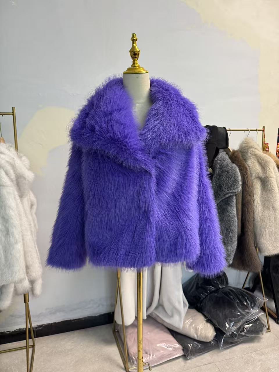 Faux Fur Square-Collar Coat