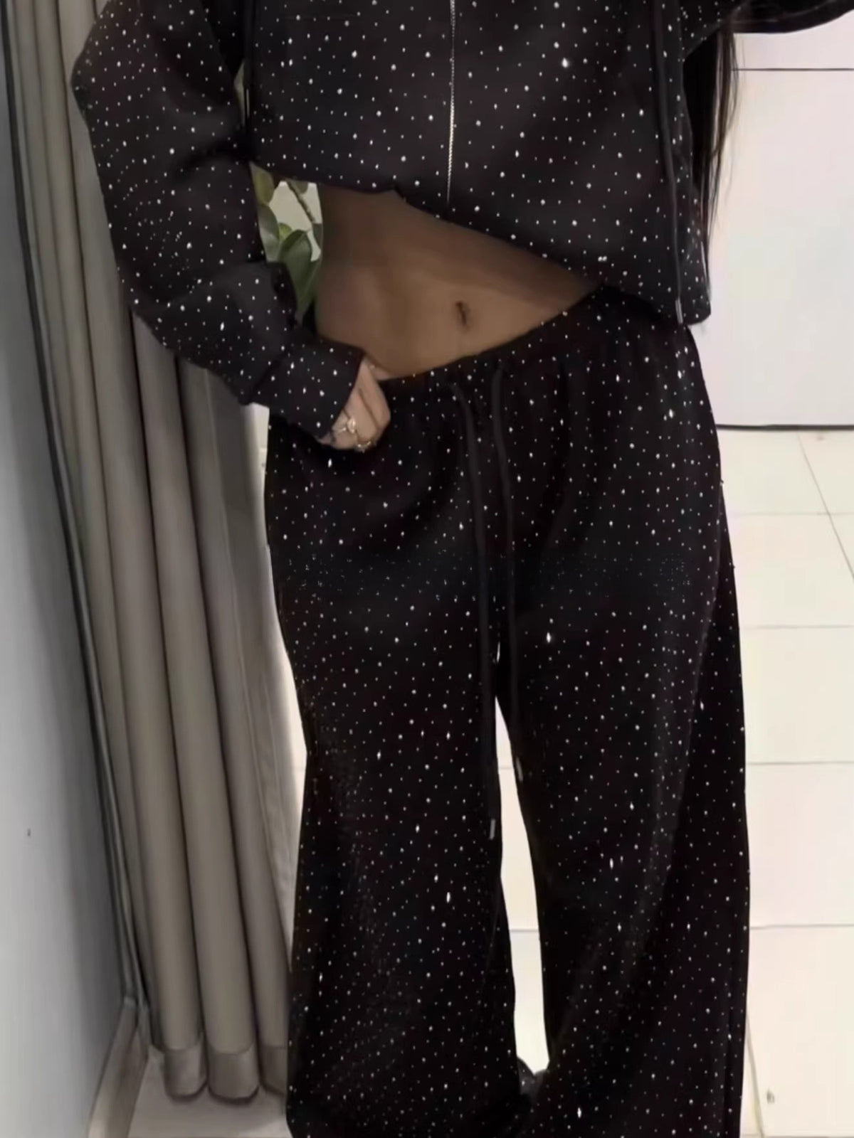 Rhinestone Wide-Leg Joggers