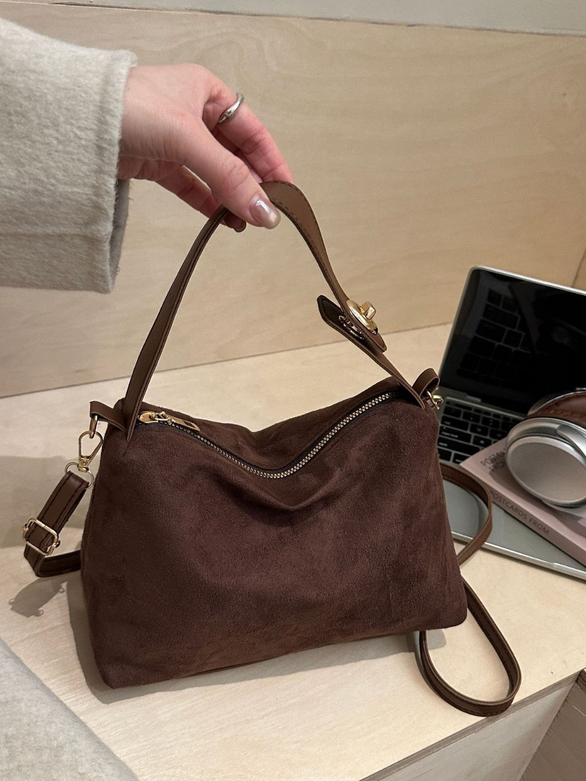 Vintage Suede Crossbody Bag