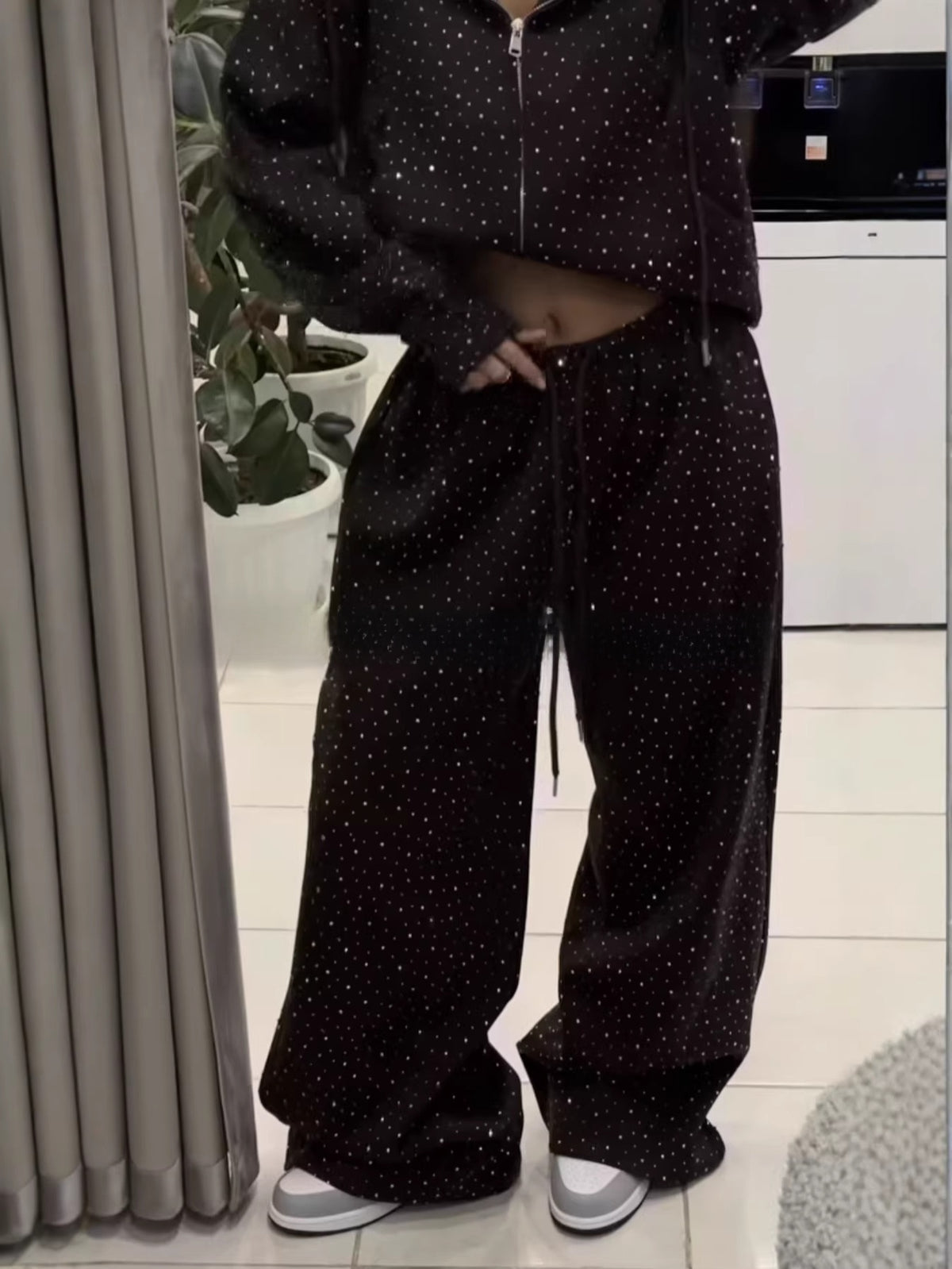 Rhinestone Wide-Leg Joggers