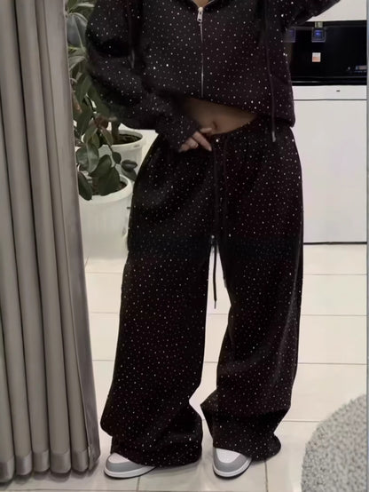 Rhinestone Wide-Leg Joggers