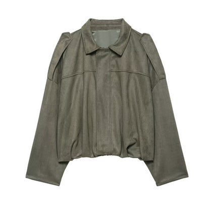 Oversized Suede Bomber Jacket