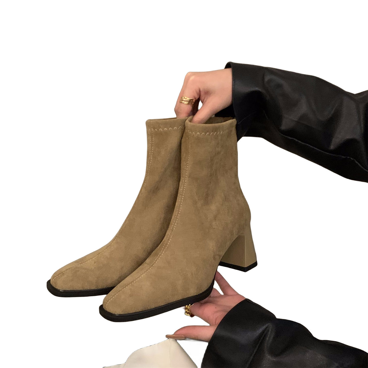 Square-Toe Suede Ankle Boots