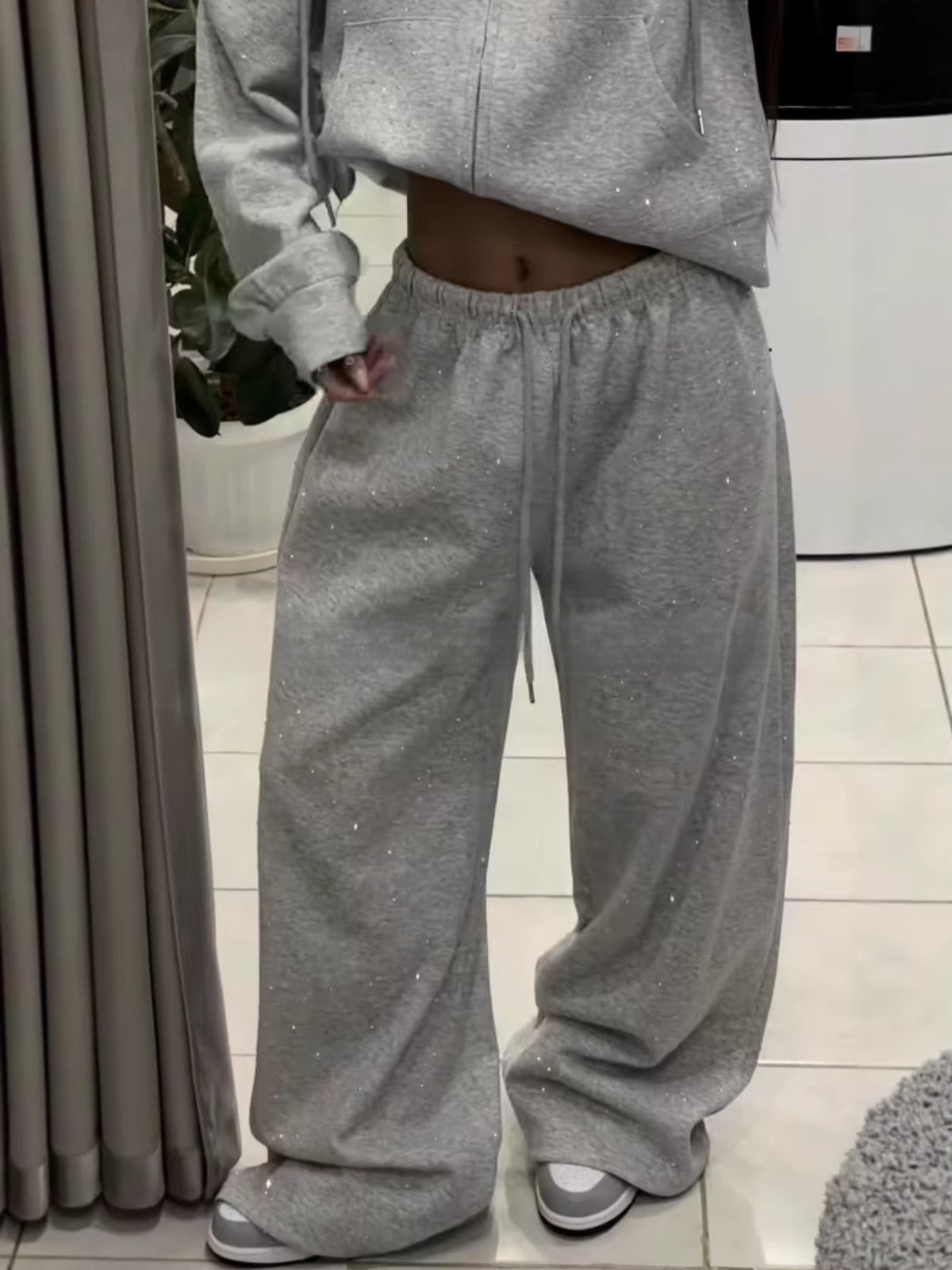 Rhinestone Wide-Leg Joggers