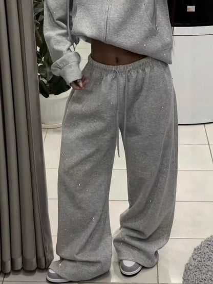Rhinestone Wide-Leg Joggers