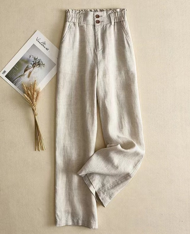 High-Waisted Linen Wide-Leg Trousers