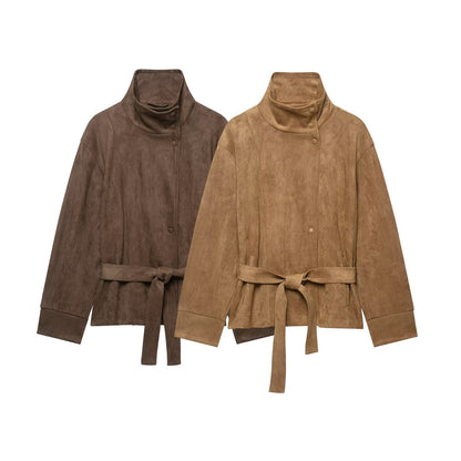 Belted Suede-Effect Jacket