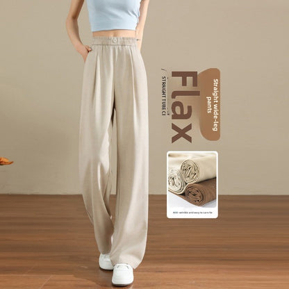 Draped Linen Wide-Leg Trousers