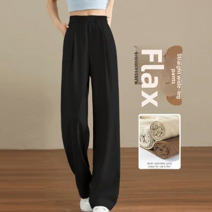 Draped Linen Wide-Leg Trousers