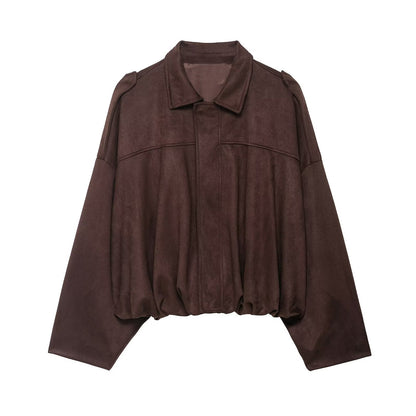 Oversized Suede Bomber Jacket