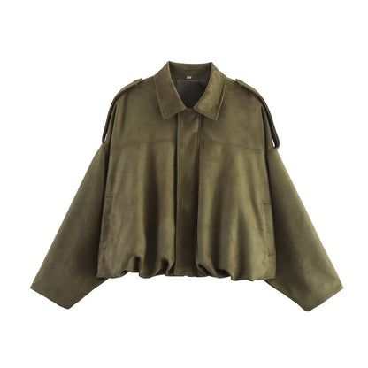 Oversized Suede Bomber Jacket