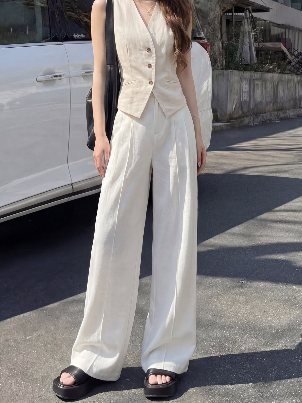 Linen-Blend Wide-Leg Trousers