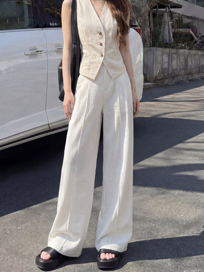 Linen-Blend Wide-Leg Trousers