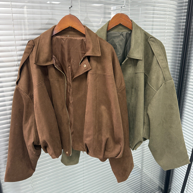 Oversized Suede Bomber Jacket