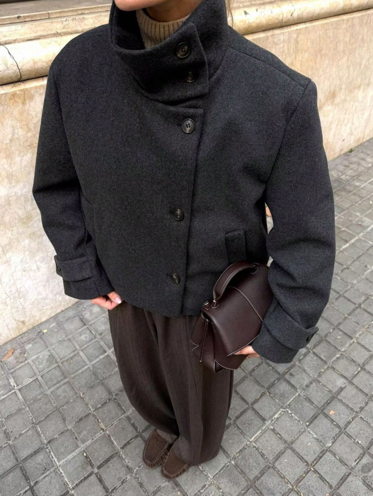 Stand Collar Leather-Effect Jacket