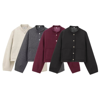 Cropped Bomber Jacket with Pockets