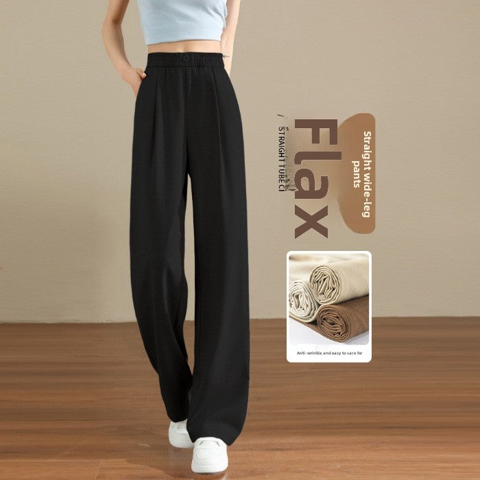 Draped Linen Wide-Leg Trousers