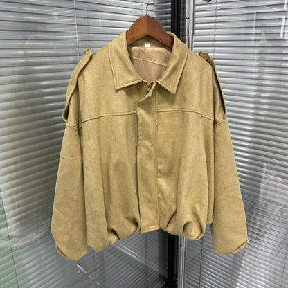 Oversized Suede Bomber Jacket