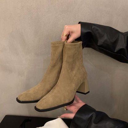Square-Toe Suede Ankle Boots