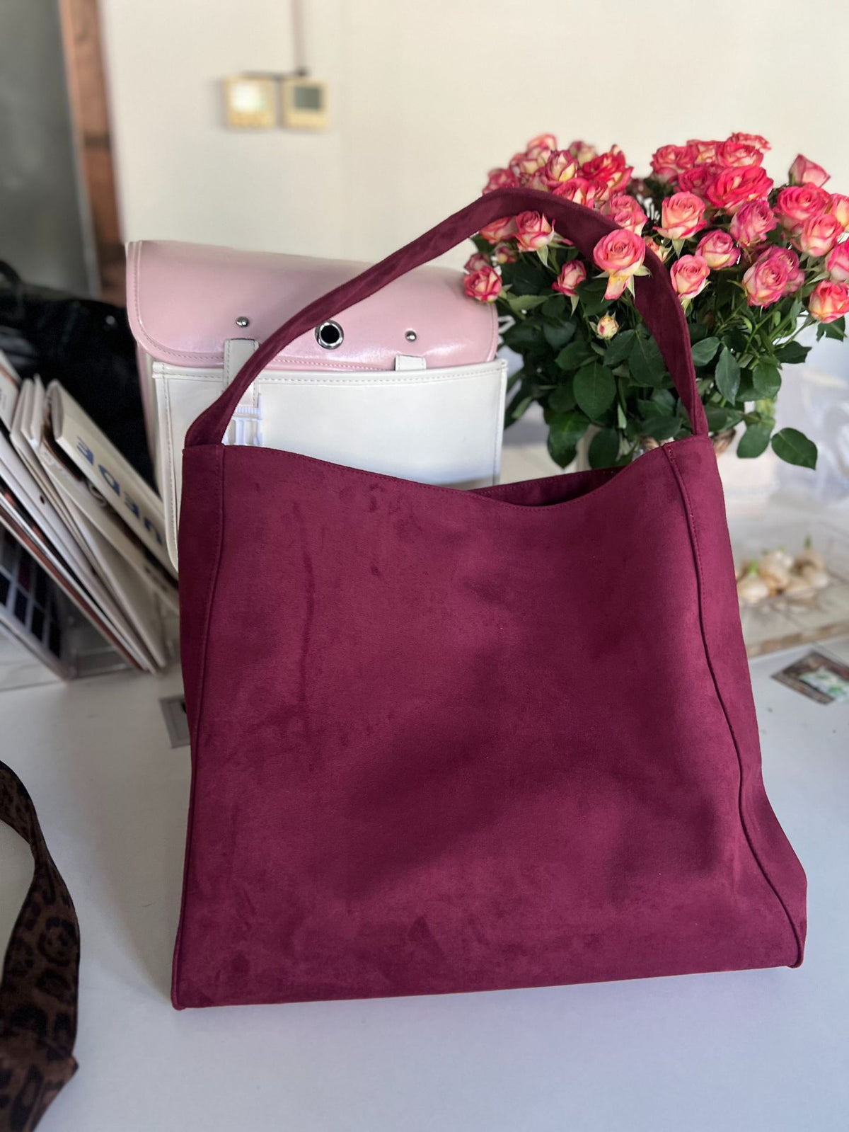 Suede Crossbody Tote Bag