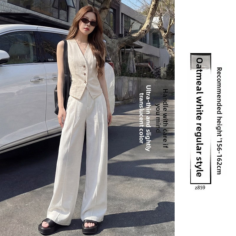 Linen-Blend Wide-Leg Trousers