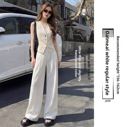 Linen-Blend Wide-Leg Trousers
