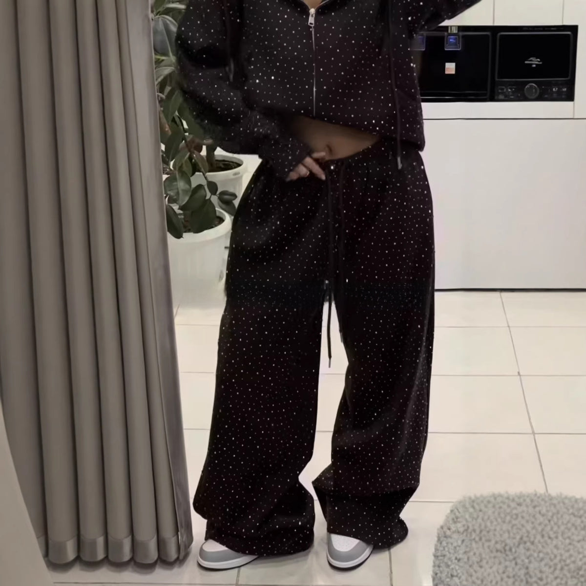 Rhinestone Wide-Leg Joggers