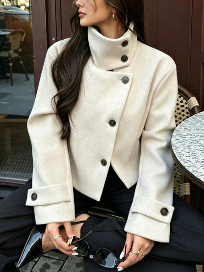 Stand Collar Leather-Effect Jacket