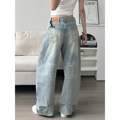 Embroidered High-Waisted Wide-Leg Jeans