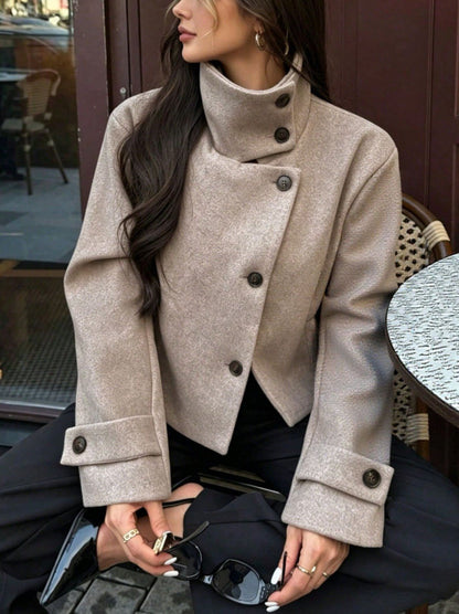 Stand Collar Leather-Effect Jacket