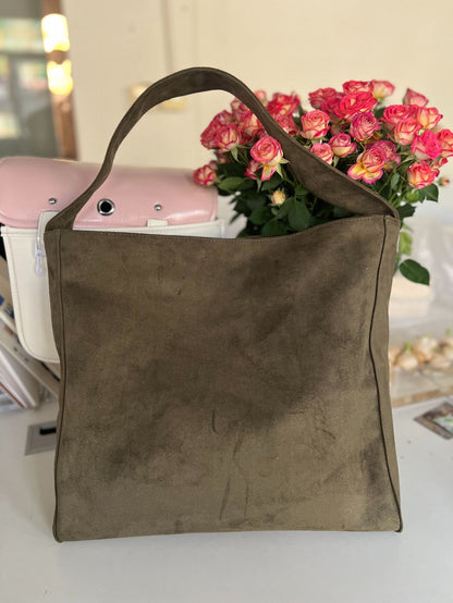 Suede Crossbody Tote Bag