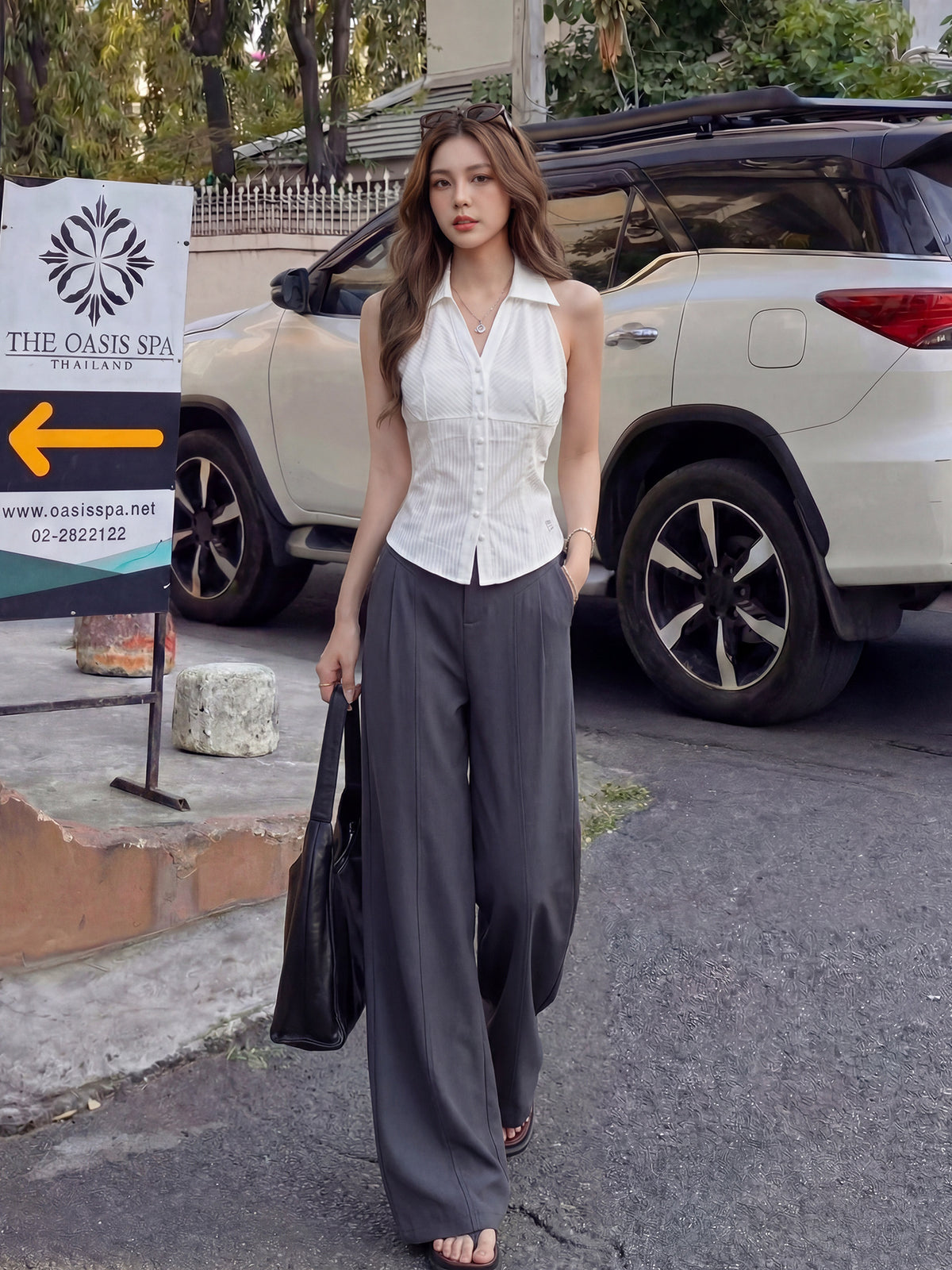 Linen-Blend Wide-Leg Trousers