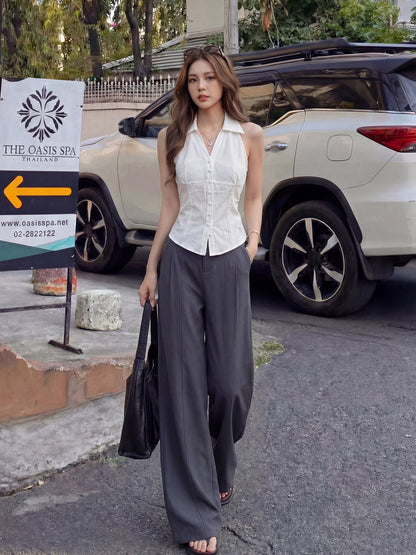 Linen-Blend Wide-Leg Trousers