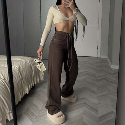 Brown High-Waisted Wide-Leg Jeans