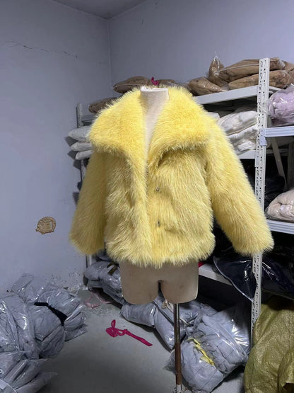 Faux Fur Square-Collar Coat