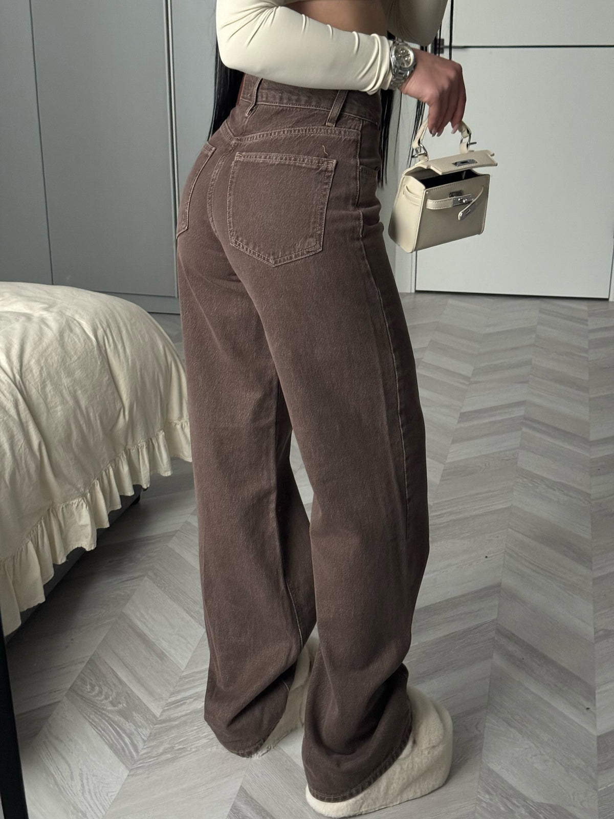 Brown High-Waisted Wide-Leg Jeans